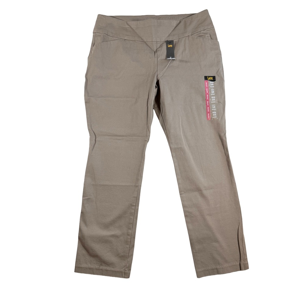 Lee Sculpting Slim Leg  Mid-Rise Stretch Pants 16 Short Deep Breen NWT Tan